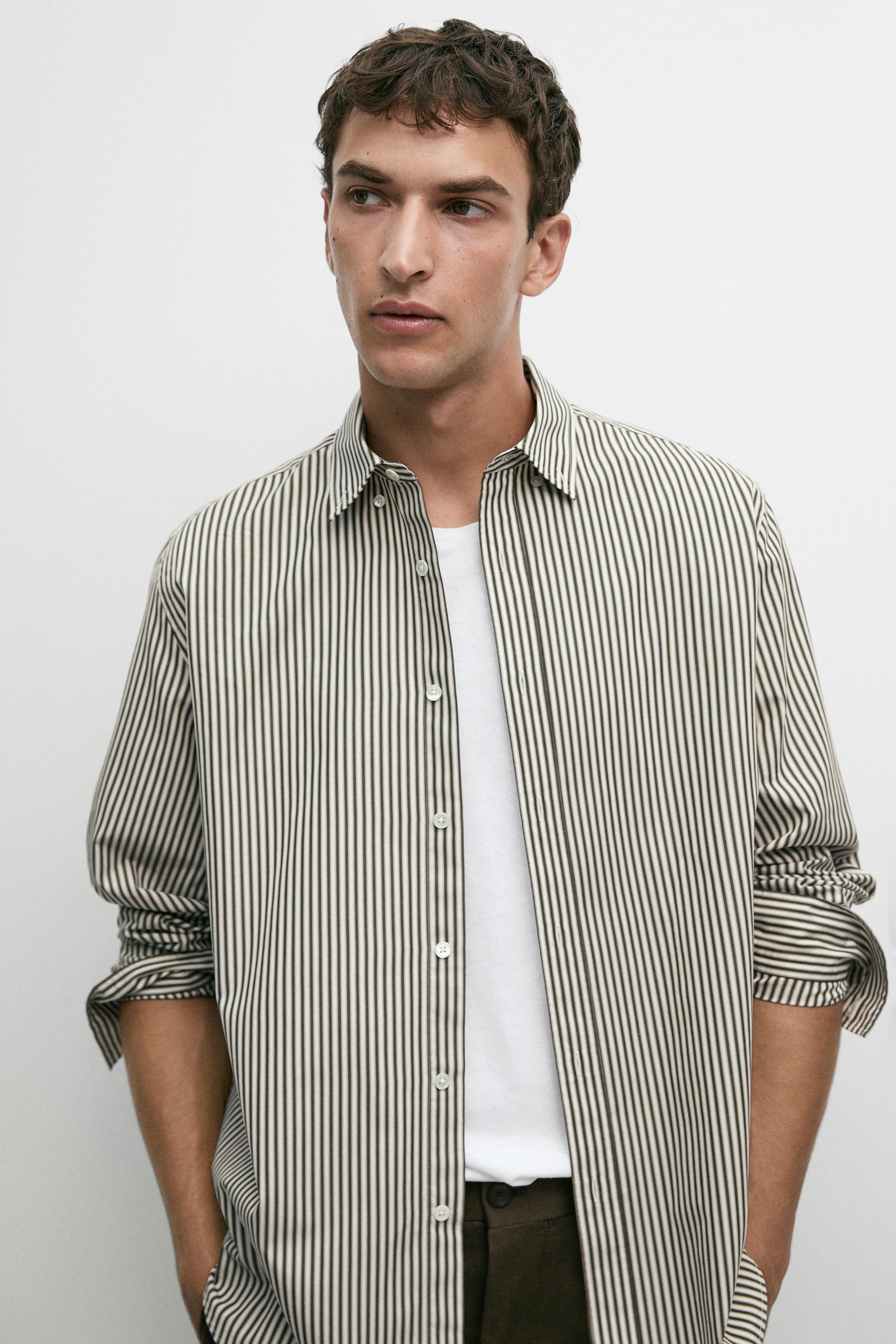 Regular fit striped poplin shirt